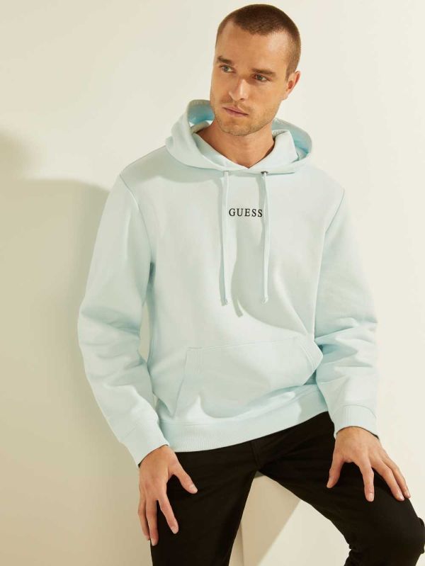 Guess Eco Roy Embroidered Logo Hoodie Herr Blå | 693574-JTW