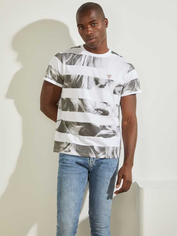 Guess Eco Striped Photo T-shirt Herr Vita | 235486-BKD
