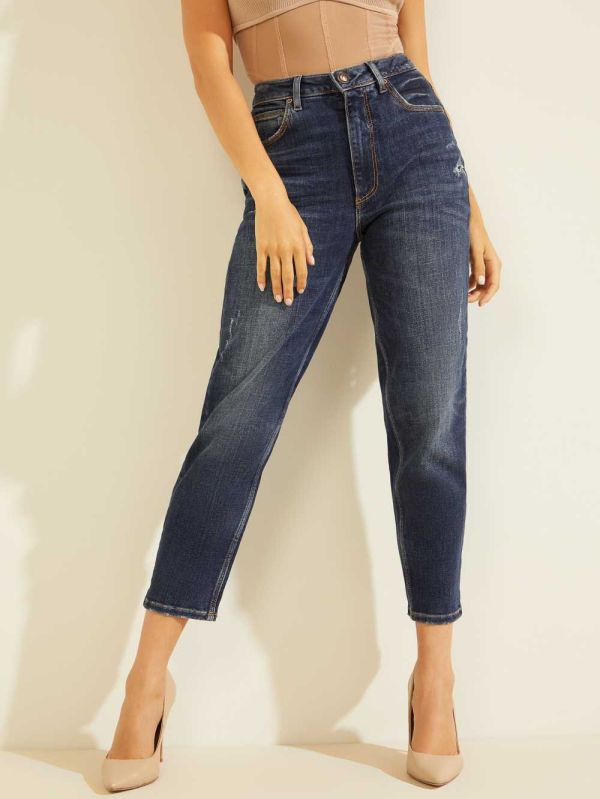 Guess Eco Super-High Rise Mom Jeans Dam Blå | 740351-BRI