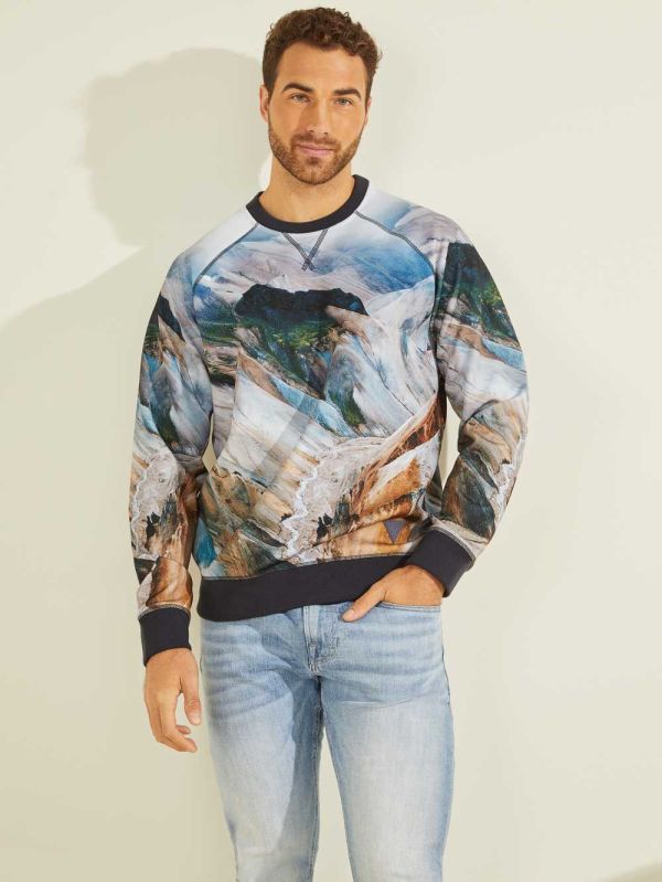 Guess Eco Willis Sweatshirt Herr Blå | 671948-WIC