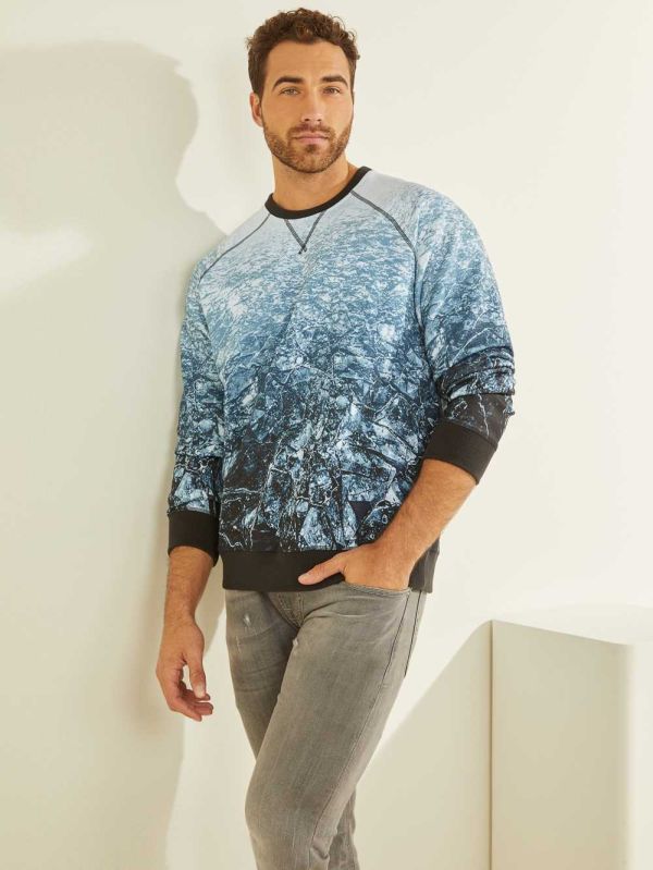 Guess Eco Willis Sweatshirt Herr Blå Vita | 071285-OZV