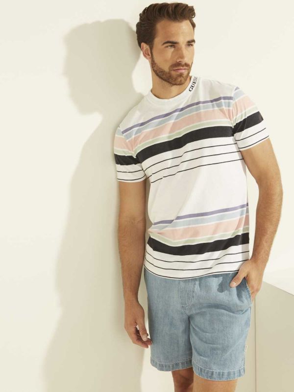 Guess Eli Acid Wash Stripe T-shirt Herr Vita | 854026-GZN