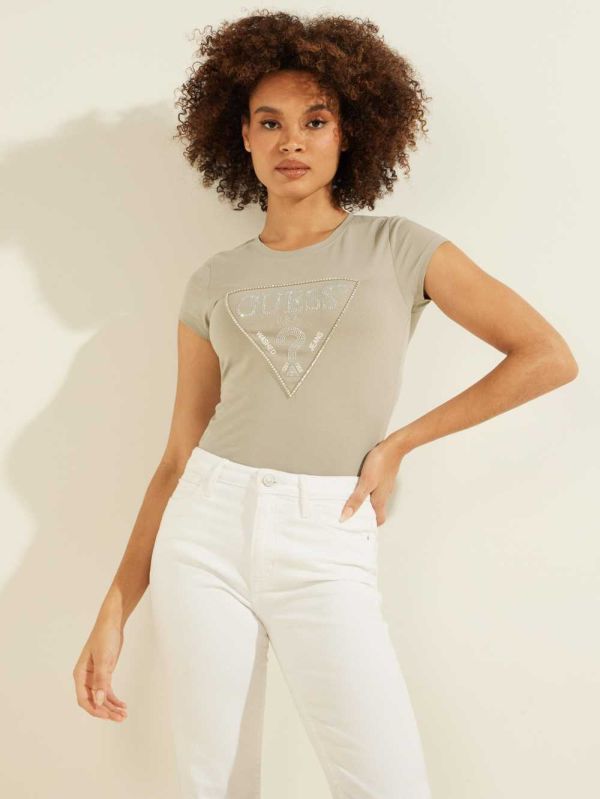 Guess Embellished Logo T-shirt Dam Grå | 035467-NUA