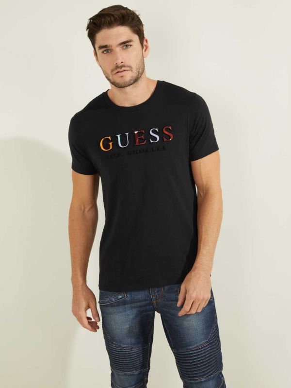 Guess Embossed Logo T-shirt Herr Svarta | 054273-OCS