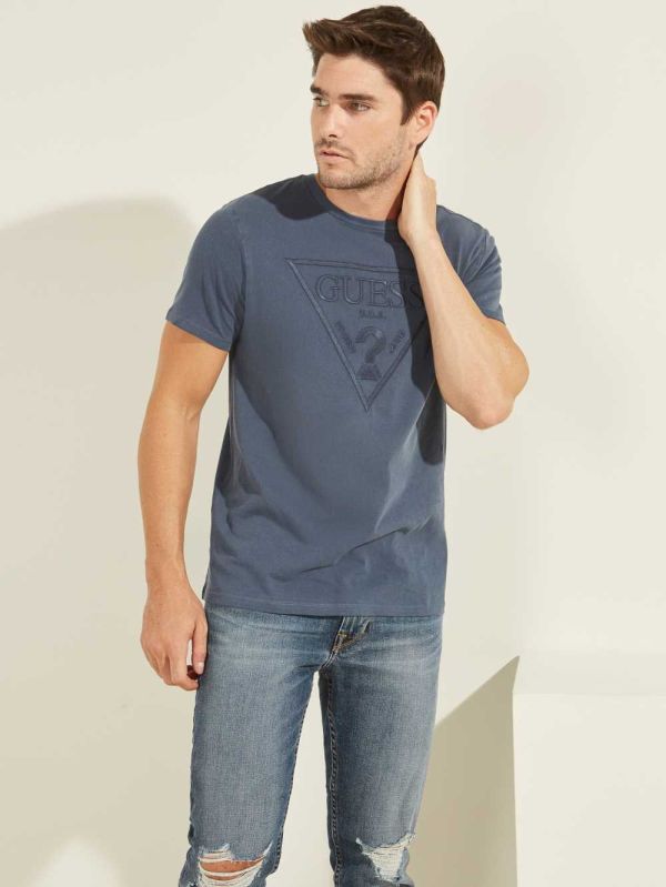 Guess Embroidered Logo T-shirt Herr Blå Olika Färger | 671983-HJV