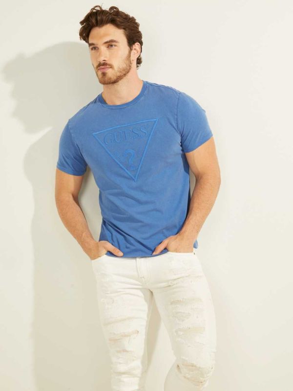 Guess Embroidered Logo T-shirt Herr Blå Olika Färger | 709584-ZPR