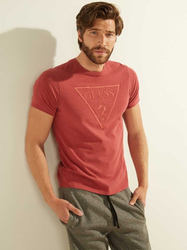 Guess Embroidered Logo T-shirt Herr Röda Olika Färger | 845730-VYW