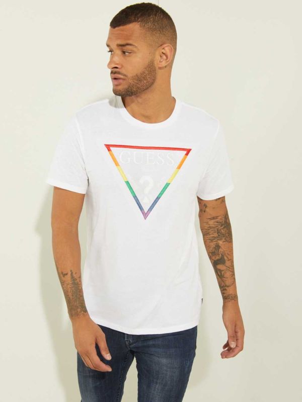 Guess Embroidered Rainbow Logo T-shirt Herr Vita Olika Färger | 371049-IPY