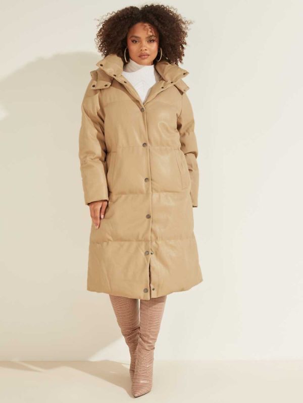 Guess Emilie Faux-Läder Long Puffer Rockar Dam Platina | 301875-CDP