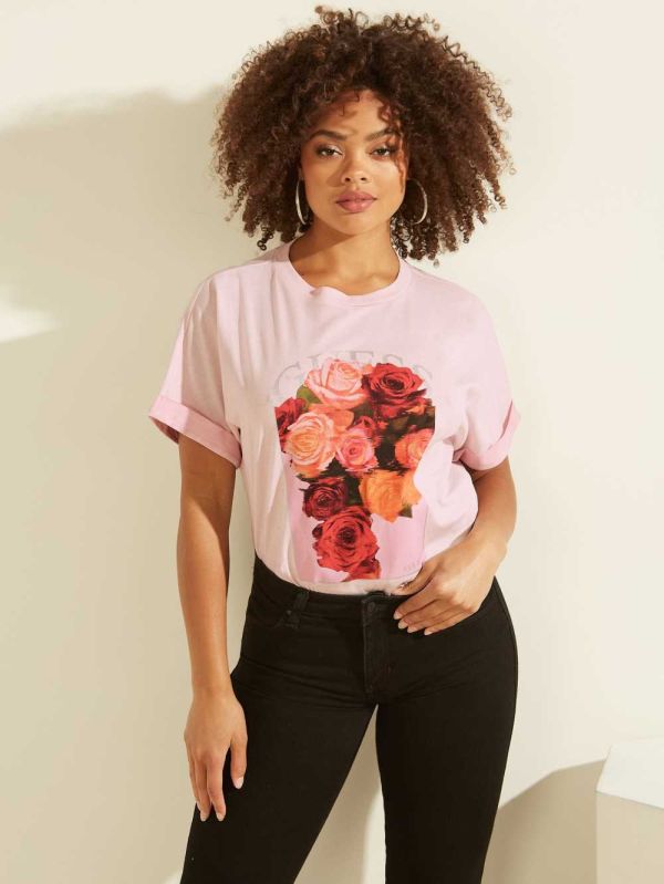 Guess Ermin Rose Logo T-shirt Dam Rosa | 916032-YDZ
