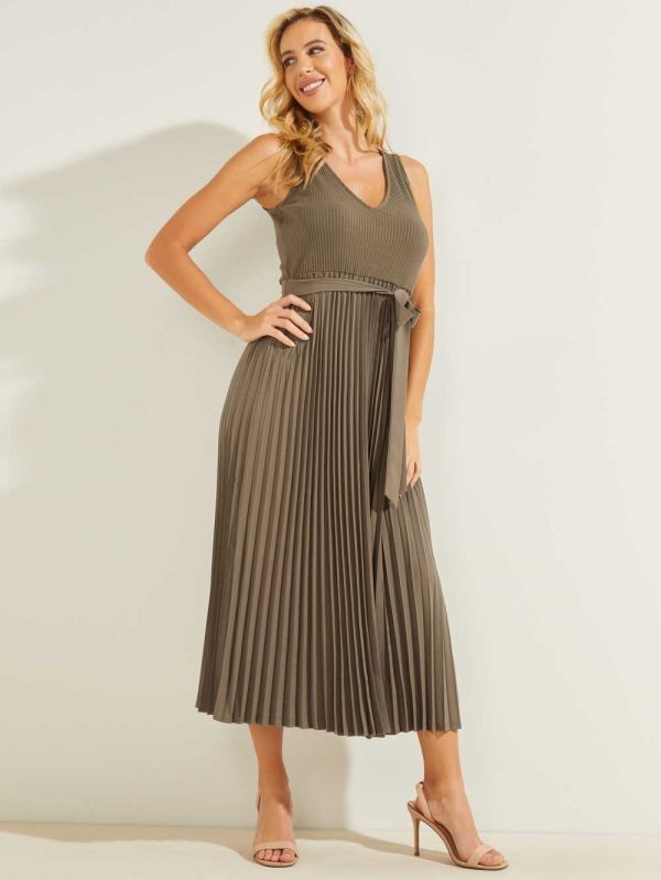 Guess Erynn Pleated Klänning Dam Gröna | 483605-UPH