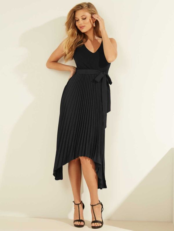Guess Erynn Pleated Klänning Dam Svarta | 270965-BPV