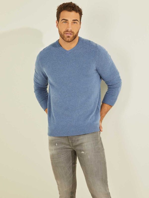 Guess Esmere Wool-Blend V-Neck Tröjor Herr Blå | 578413-FVC