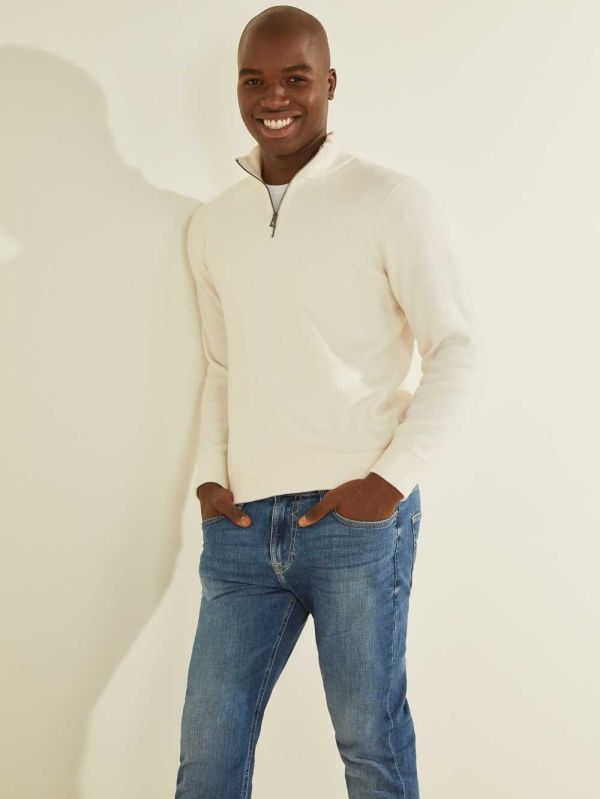 Guess Esmere Wool-Blend Zip Tröjor Herr Grädde Vita | 793160-LJA