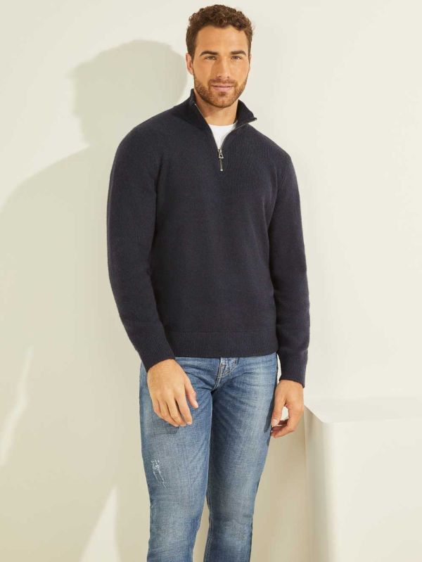 Guess Esmere Wool-Blend Zip Tröjor Herr Mörkblå | 846510-IAG