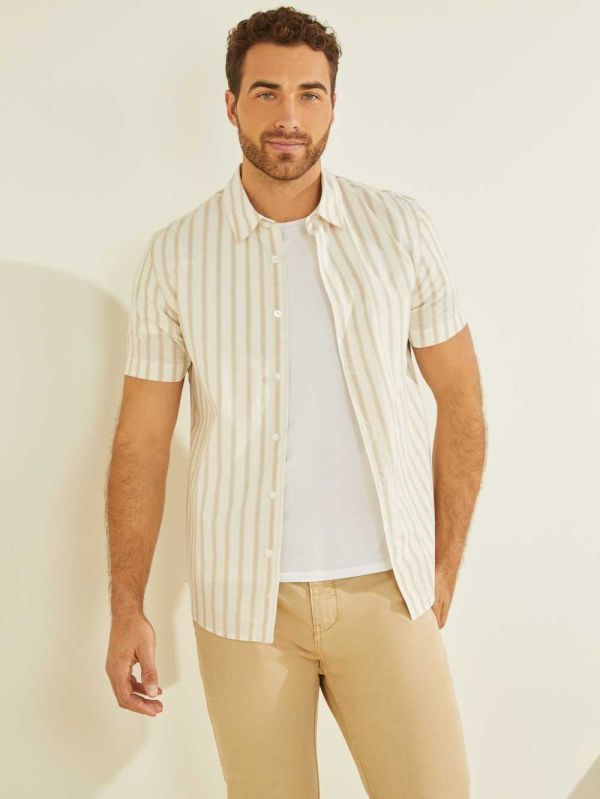 Guess Falls Striped Skjorta Herr Beige | 316057-KZL
