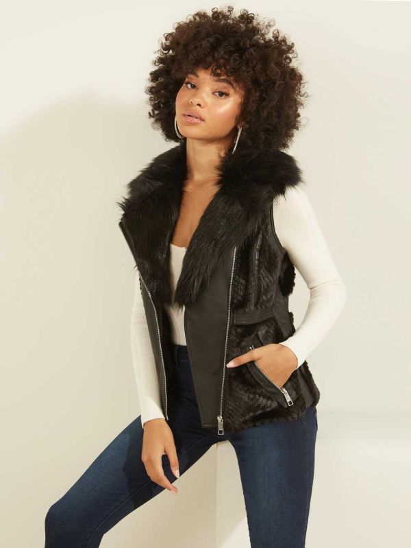 Guess Faux-Fur Moto Väst Dam Svarta Olika Färger | 672941-MHT