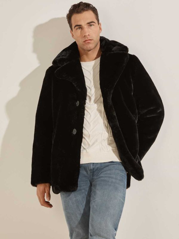Guess Faux-Fur Rockar Herr Svarta | 758349-NLJ