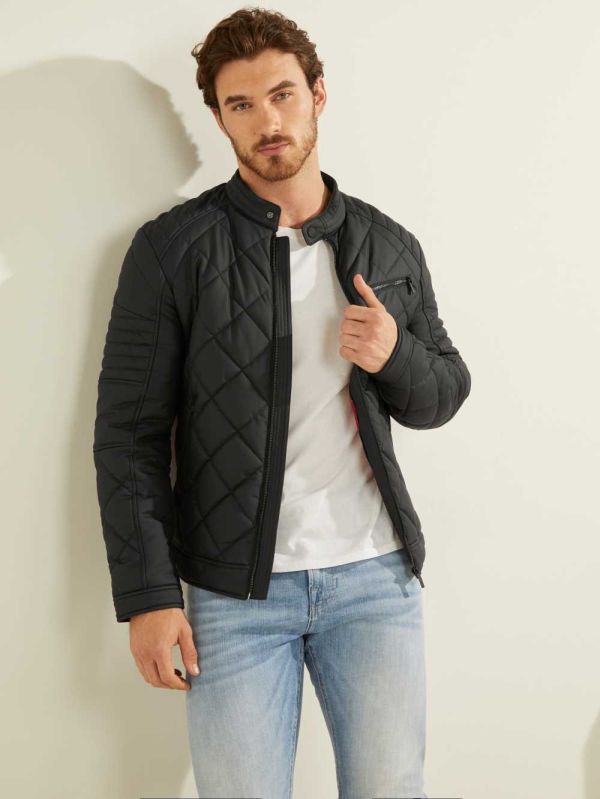 Guess Faux-Läder Quilted Moto Jacka Herr Svarta | 905271-ZAG