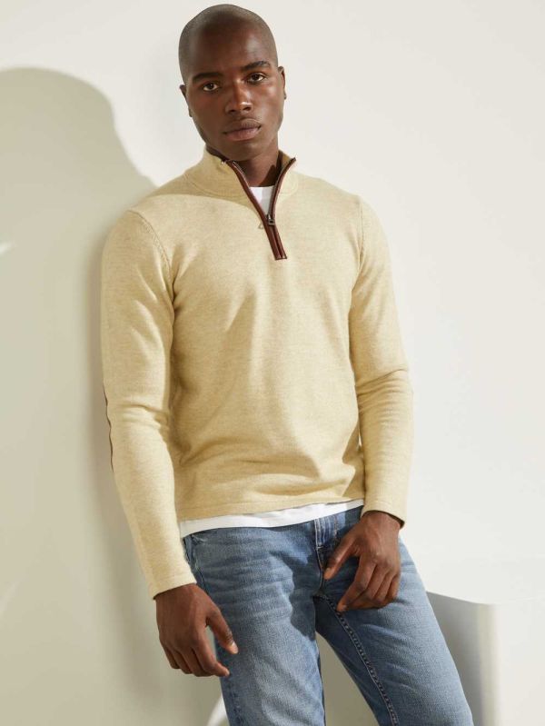 Guess Faux-Läder Trim Zip Tröjor Herr Blå Orange Olika Färger | 328650-AUK