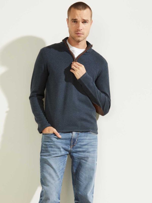 Guess Faux-Läder Trim Zip Tröjor Herr Mörkolika Färger | 956031-GMV
