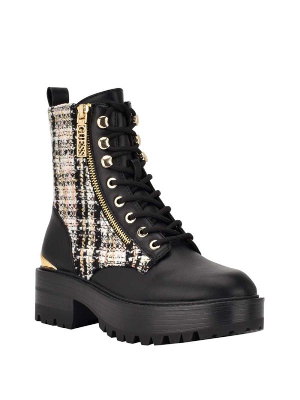 Guess Fearne Tweed Combat Stövlar Dam Svarta | 396185-GXD