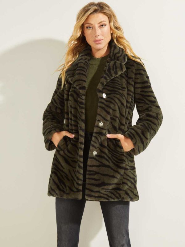 Guess Federica Faux-Fur Rockar Dam Gröna Svarta | 243785-TOL