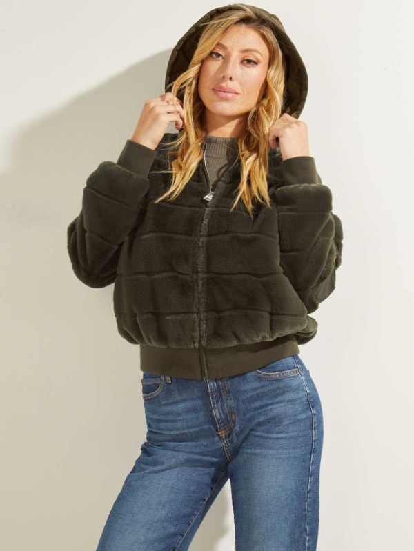 Guess Felicia Faux-Fur Bomber Jacka Dam Gröna Olika Färger | 863719-TPX