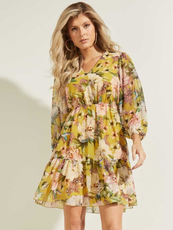 Guess Floral Fit and Flare Klänning Dam Blommiga | 731086-STC