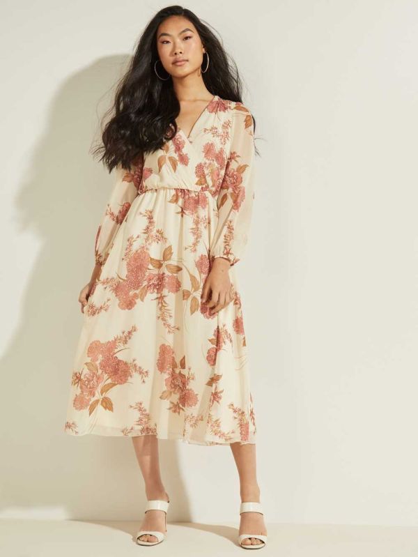 Guess Floral Midi Klänning Dam Rosa Blommiga | 592410-KZT