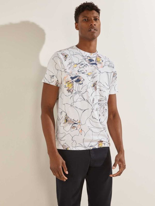 Guess Floral Outline T-shirt Herr Vita Olika Färger | 031927-JNW