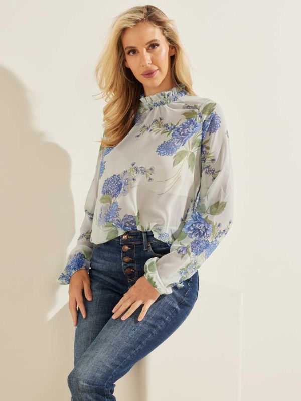 Guess Floral Puff Sleeve Blusar Dam Blommiga | 450318-TXN