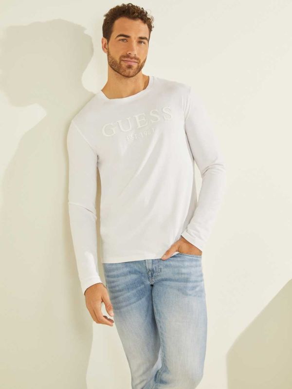 Guess Gammy Logo Skjorta Herr Vita | 268091-HWF