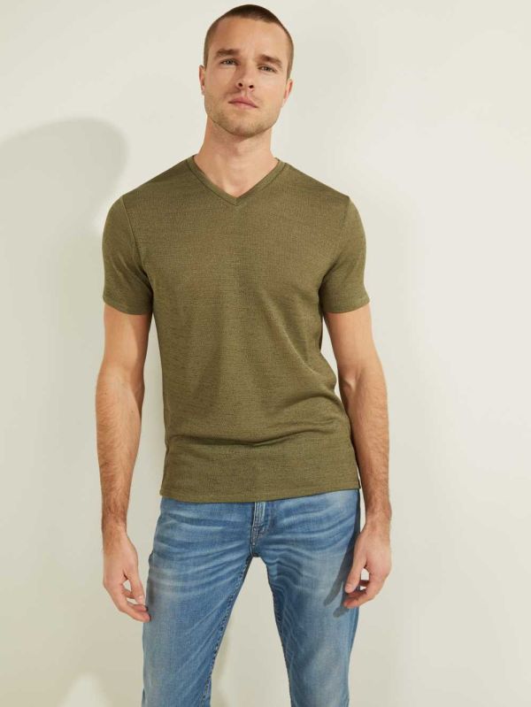 Guess Gauze V-Neck T-shirt Herr Olivgröna | 352948-MUB