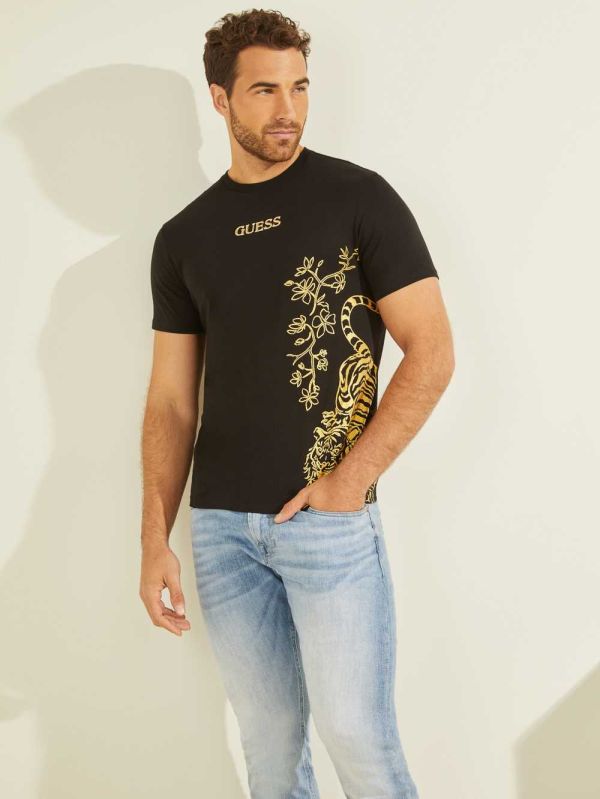 Guess Gold Tiger T-shirt Herr Svarta | 032675-ZBO