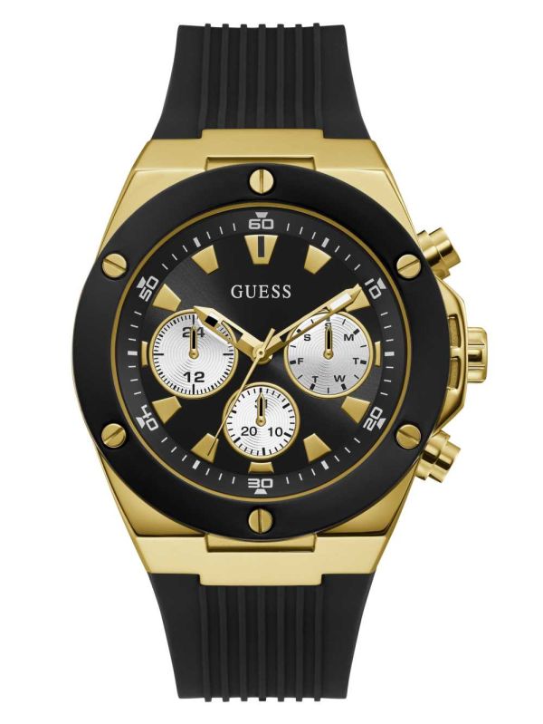 Guess Gold-Tone And Black Chrono-Look Multifunction Klocka Herr Svarta | 132680-FLX