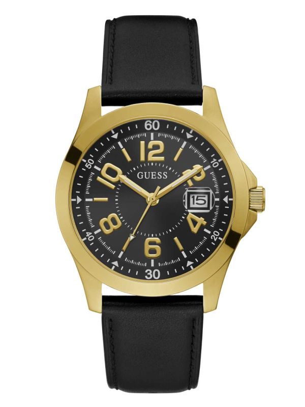 Guess Gold-Tone And Black Läder Rem Analog Klocka Herr Olika Färger | 827394-OFK