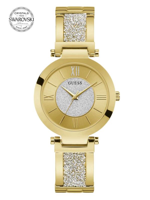 Guess Gold-Tone Crystal Bangle Analog Klocka Dam Guld | 076182-KOS