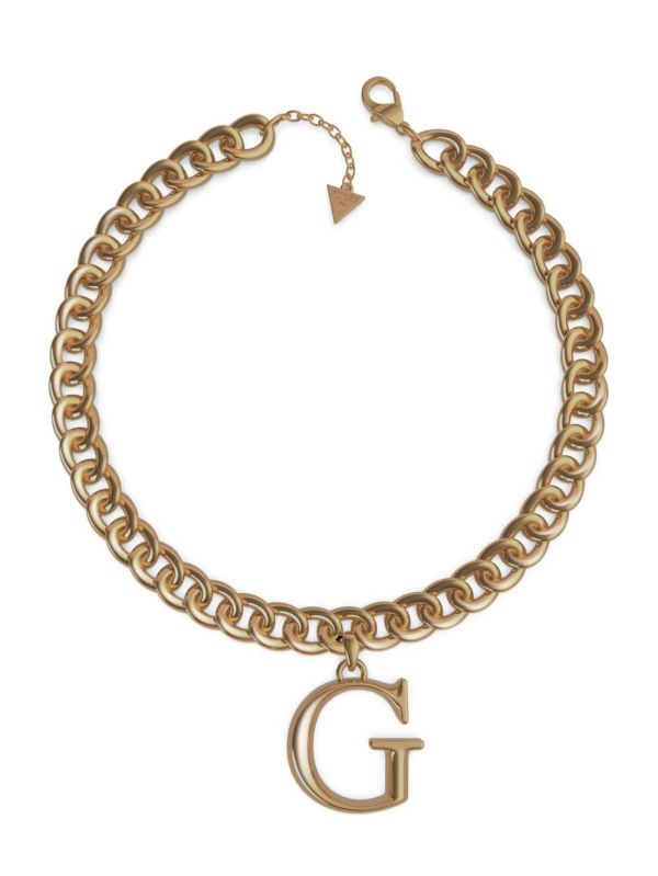 Guess Gold-Tone G Logo Curb Chain Halsband Dam Guld | 638270-WVO
