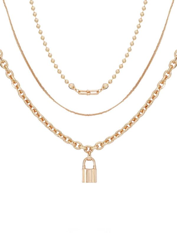 Guess Gold-Tone Lock Layered Halsband Dam Guld | 407836-ULD