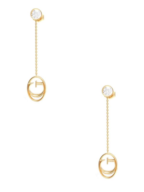 Guess Gold-Tone Logo Pendant Drop Örhängen Dam Gula Guld | 921643-EHO