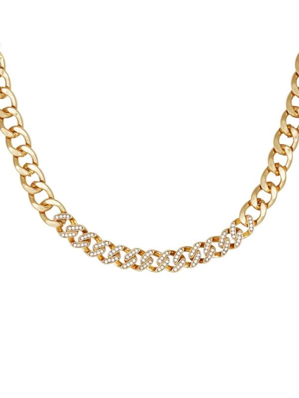 Guess Gold-Tone Rhinestone Chain Neckline Halsband Dam Guld | 987246-QBJ