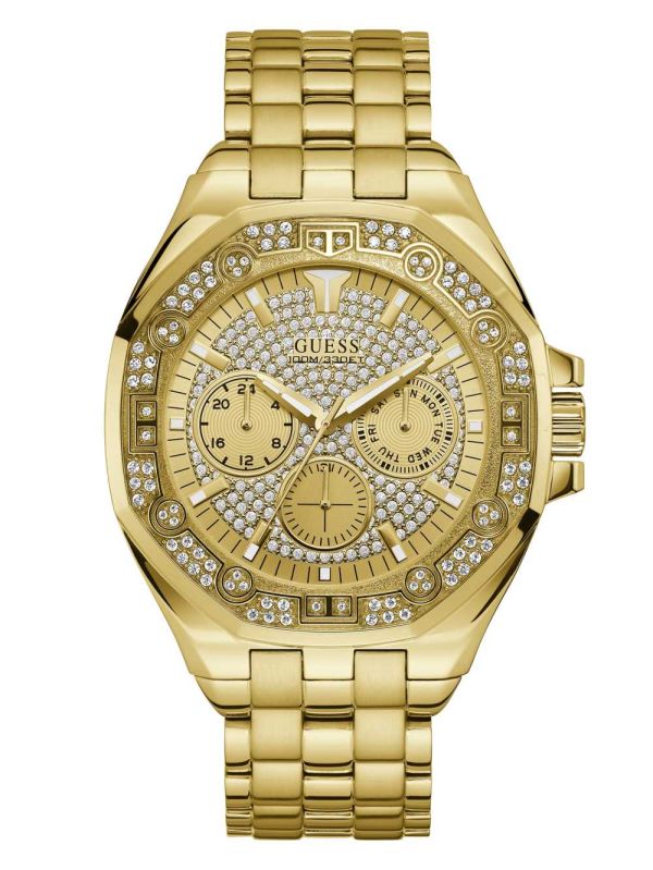 Guess Gold-Tone Rhinestone Multifunction Klocka Herr Guld | 439725-ZDK