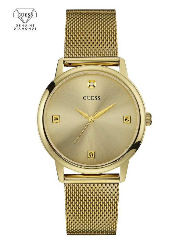 Guess Gold-Tone Slim Mesh Diamond Klocka Dam Guld | 137586-SGZ