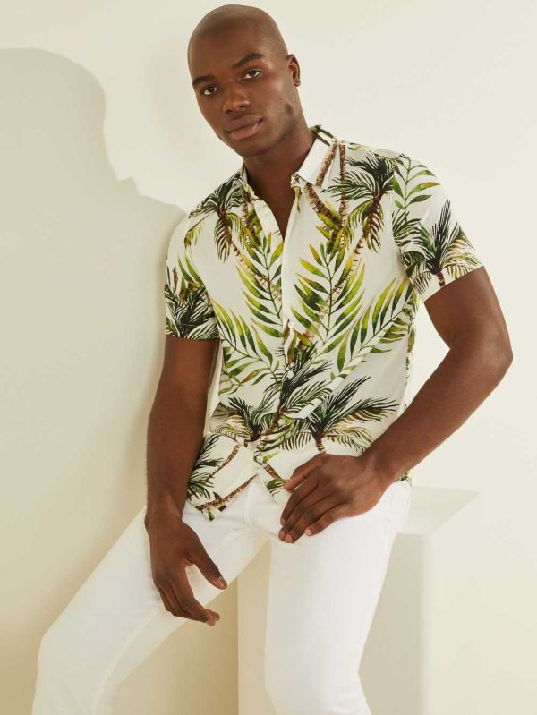 Guess Greenleaf Printed Skjorta Herr Gröna | 729614-TFQ