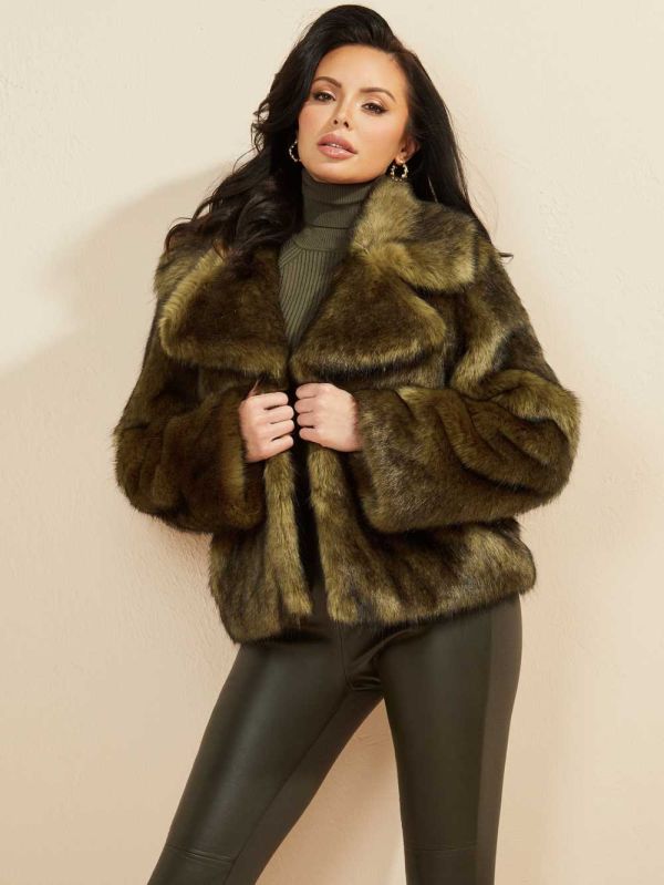 Guess Gwenda Faux-Fur Jacka Dam Gröna Olika Färger | 736984-RGW