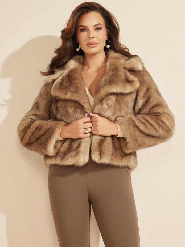 Guess Gwenda Faux-Fur Jacka Dam Ljusolika Färger | 605124-GAU