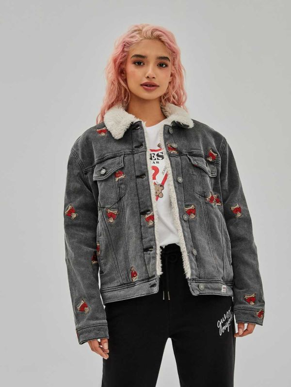 Guess Halle Sherpa Denim Jacka Dam Grå Tvätt | 301789-MNP