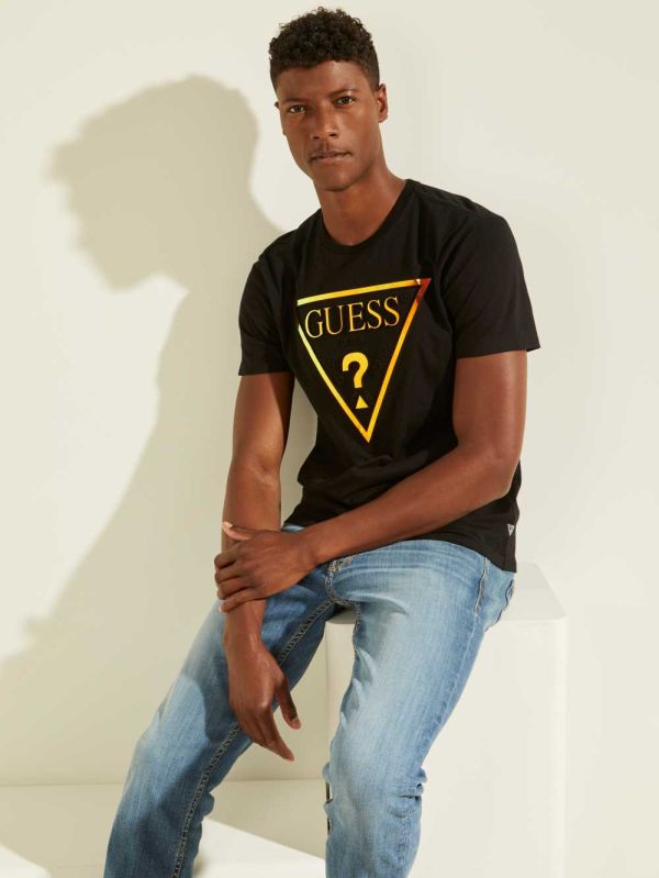 Guess Hologram Logo T-shirt Herr Svarta | 839260-SKL