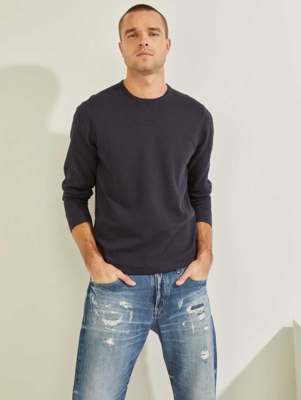 Guess Hudson Waffle T-shirt Herr Mörkblå | 580723-CMB